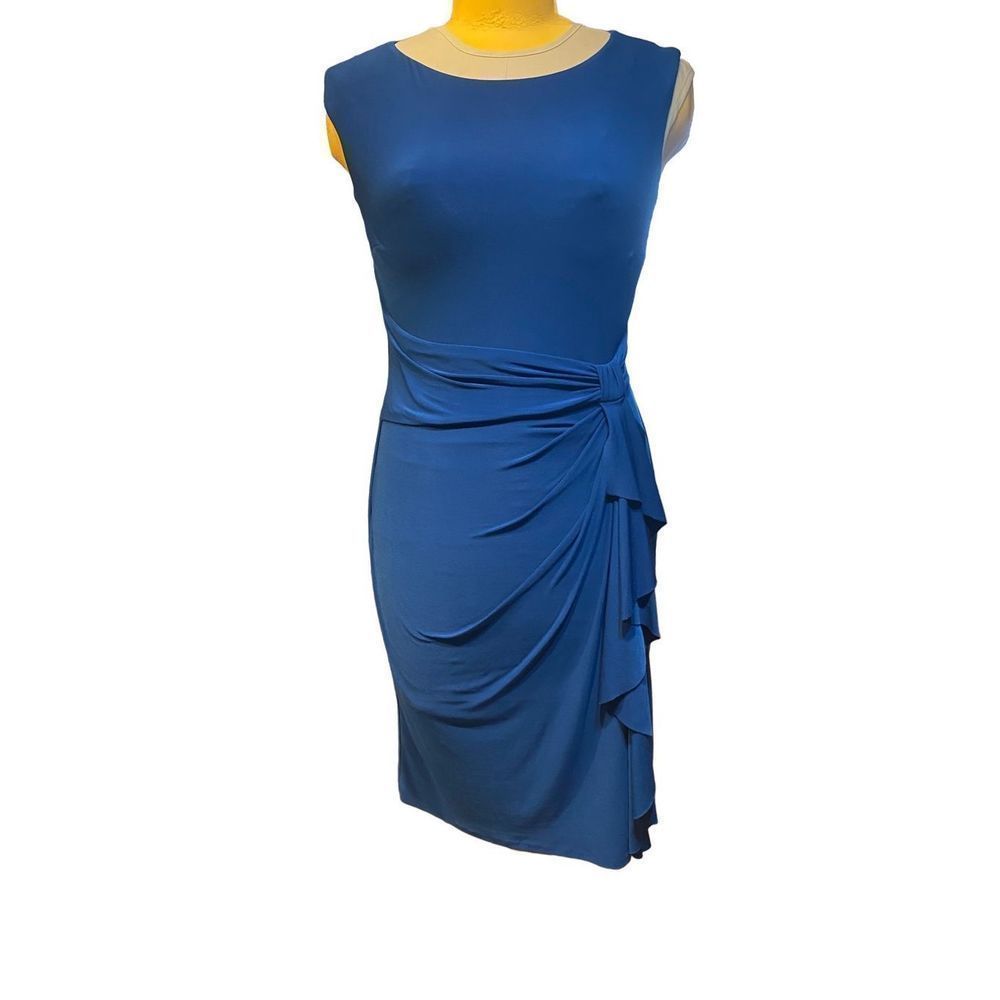 Chaps Midi Dress Cinched Waist Peacock Blue Sleeveless Womens Sz Large